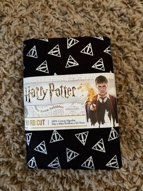 1 yard Harry Potter Black Fabric with White Deathly Hallows Motif